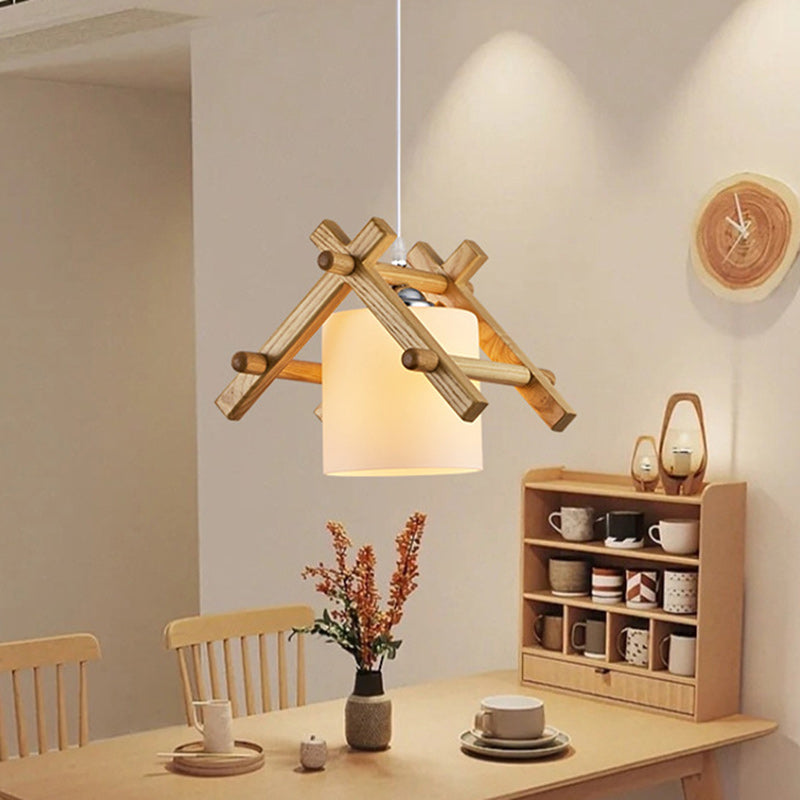 Traditional Japanese House Shape Ash Glass Lampshade 1 - Light Pendant Light For Dining Room