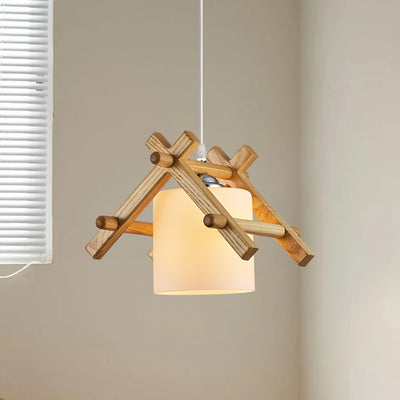 Traditional Japanese House Shape Ash Glass Lampshade 1 - Light Pendant Light For Dining Room