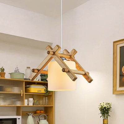 Traditional Japanese House Shape Ash Glass Lampshade 1 - Light Pendant Light For Dining Room