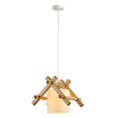 Traditional Japanese House Shape Ash Glass Lampshade 1 - Light Pendant Light For Dining Room