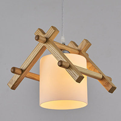 Traditional Japanese House Shape Ash Glass Lampshade 1 - Light Pendant Light For Dining Room