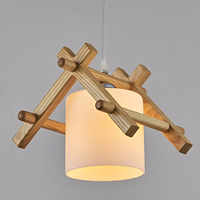 Traditional Japanese House Shape Ash Glass Lampshade 1 - Light Pendant Light For Dining Room