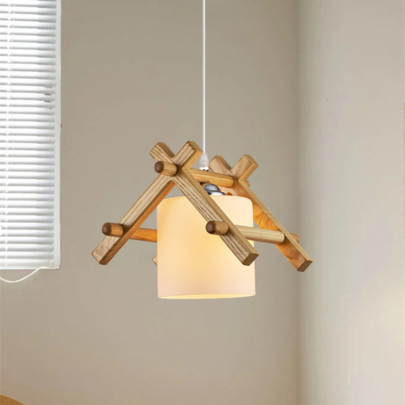 Traditional Japanese House Shape Ash Glass Lampshade 1 - Light Pendant Light For Dining Room