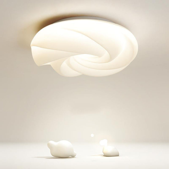 Contemporary Nordic Cream Flower Roll Acrylic Lampshade Iron LED Flush Mount Ceiling Light For Bedroom