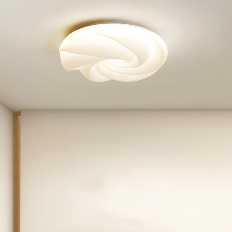 Contemporary Nordic Cream Flower Roll Acrylic Lampshade Iron LED Flush Mount Ceiling Light For Bedroom
