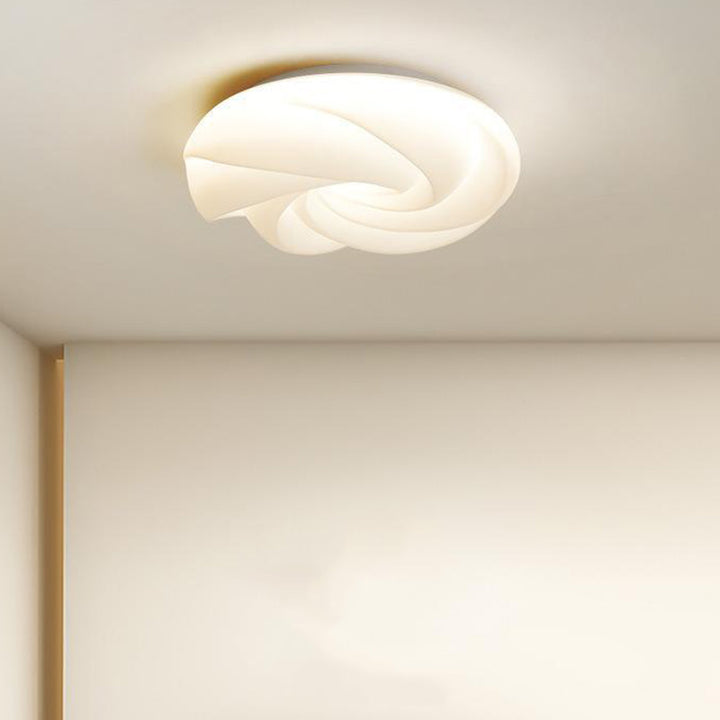 Contemporary Nordic Cream Flower Roll Acrylic Lampshade Iron LED Flush Mount Ceiling Light For Bedroom