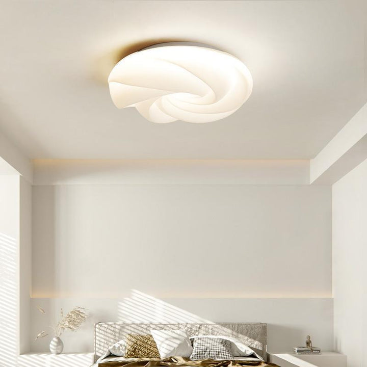 Contemporary Nordic Cream Flower Roll Acrylic Lampshade Iron LED Flush Mount Ceiling Light For Bedroom