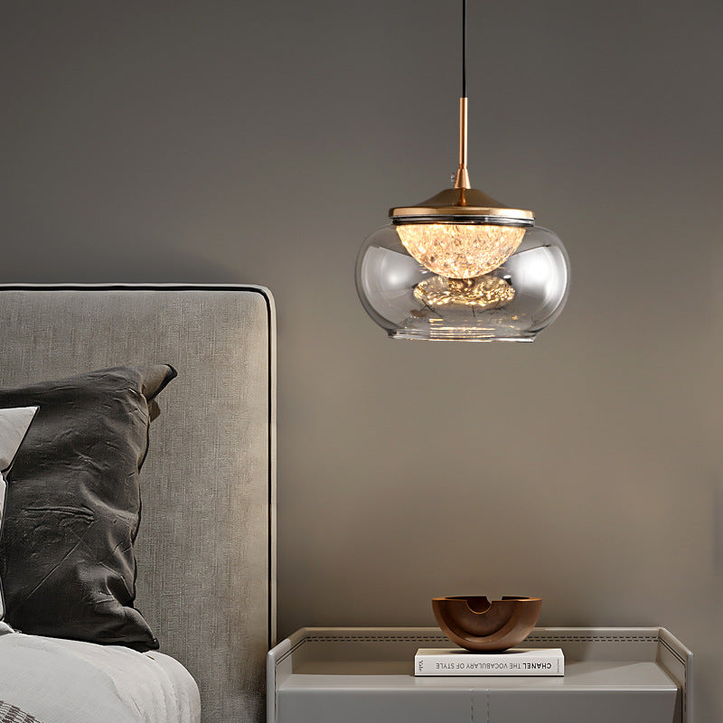 Modern Art Deco Hardware Acrylic Glass Lampshade Candy Bowl LED Pendant Light For Bedroom