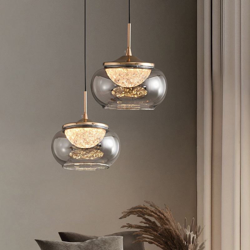 Modern Art Deco Hardware Acrylic Glass Lampshade Candy Bowl LED Pendant Light For Bedroom