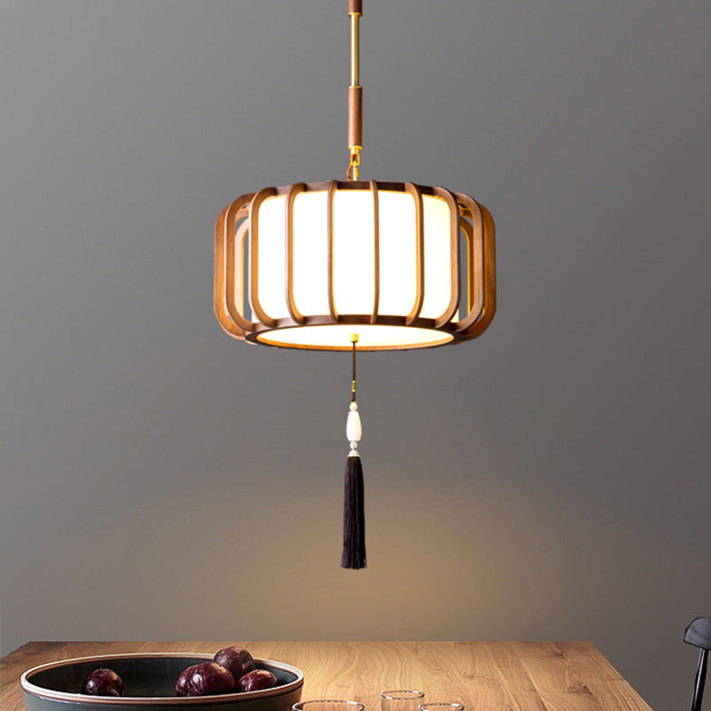 Abat-jour en acrylique en forme de lanterne chinoise traditionnelle en laiton noyer 3/5 - Lustre à lumière pour salle à manger 