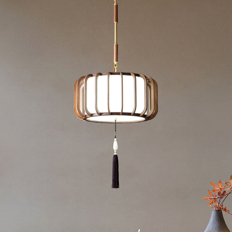 Abat-jour en acrylique en forme de lanterne chinoise traditionnelle en laiton noyer 3/5 - Lustre à lumière pour salle à manger 