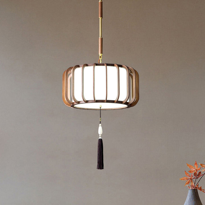 Abat-jour en acrylique en forme de lanterne chinoise traditionnelle en laiton noyer 3/5 - Lustre à lumière pour salle à manger 