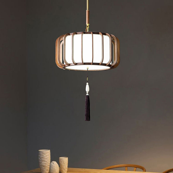 Abat-jour en acrylique en forme de lanterne chinoise traditionnelle en laiton noyer 3/5 - Lustre à lumière pour salle à manger 