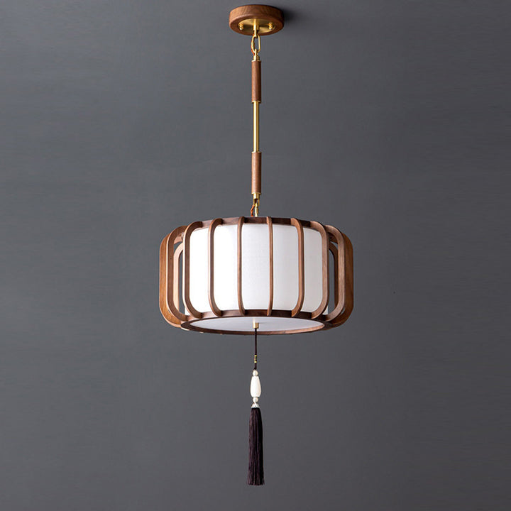 Abat-jour en acrylique en forme de lanterne chinoise traditionnelle en laiton noyer 3/5 - Lustre à lumière pour salle à manger 