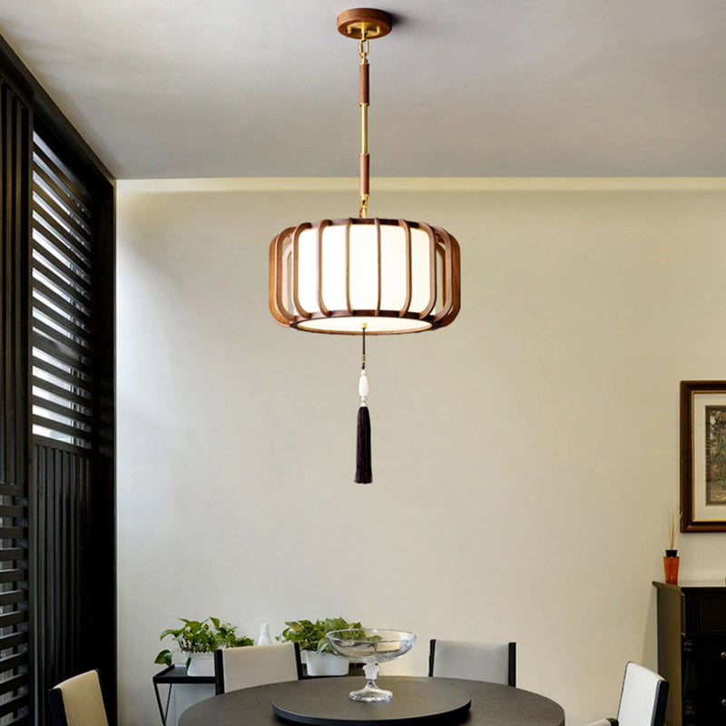Abat-jour en acrylique en forme de lanterne chinoise traditionnelle en laiton noyer 3/5 - Lustre à lumière pour salle à manger 