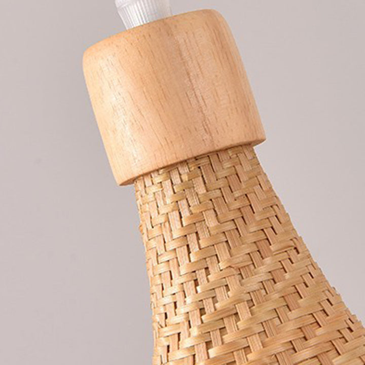 Contemporary Boho Hat Shape Bamboo Weaving Oak 1 - Light Pendant Light For Dining Room