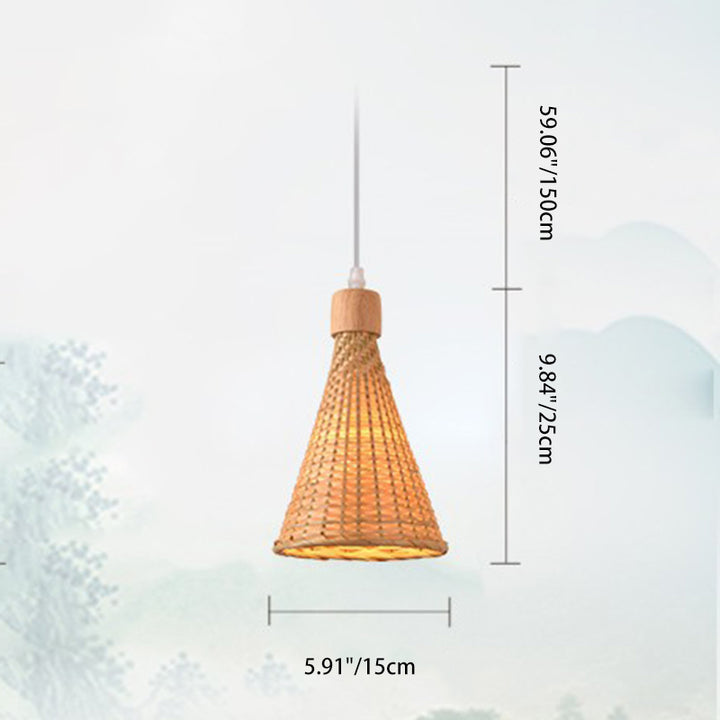 Contemporary Boho Hat Shape Bamboo Weaving Oak 1 - Light Pendant Light For Dining Room