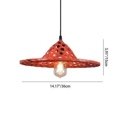 Contemporary Boho Hat Shape Bamboo Weaving Lampshade Iron 1 - Light Pendant Light For Dining Room