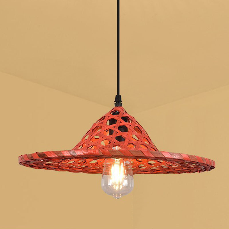 Contemporary Boho Hat Shape Bamboo Weaving Lampshade Iron 1 - Light Pendant Light For Dining Room
