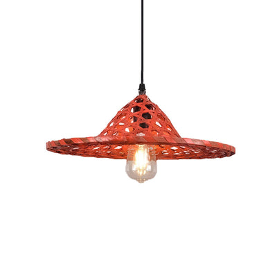 Contemporary Boho Hat Shape Bamboo Weaving Lampshade Iron 1 - Light Pendant Light For Dining Room