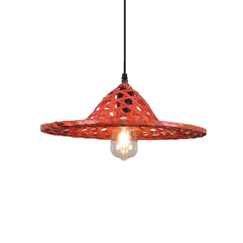 Contemporary Boho Hat Shape Bamboo Weaving Lampshade Iron 1 - Light Pendant Light For Dining Room