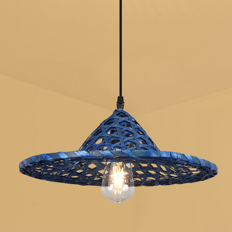 Contemporary Boho Hat Shape Bamboo Weaving Lampshade Iron 1 - Light Pendant Light For Dining Room