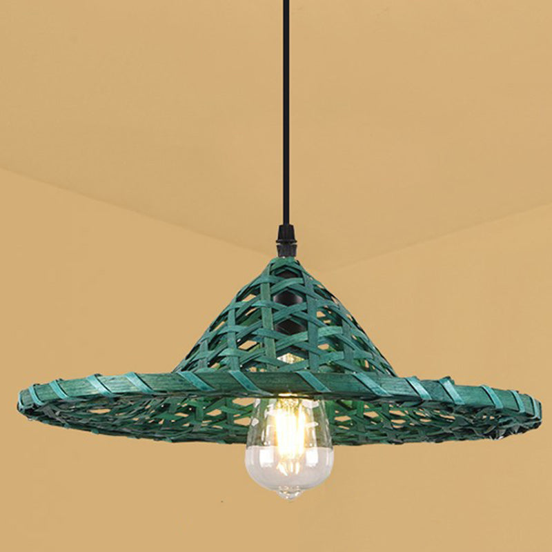 Contemporary Boho Hat Shape Bamboo Weaving Lampshade Iron 1 - Light Pendant Light For Dining Room