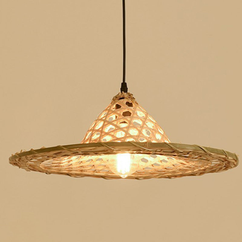 Contemporary Boho Hat Shape Bamboo Weaving Lampshade Iron 1 - Light Pendant Light For Dining Room
