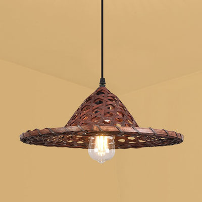 Contemporary Boho Hat Shape Bamboo Weaving Lampshade Iron 1 - Light Pendant Light For Dining Room