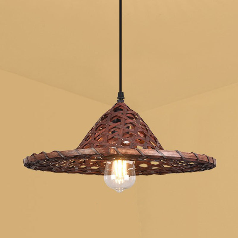 Contemporary Boho Hat Shape Bamboo Weaving Lampshade Iron 1 - Light Pendant Light For Dining Room