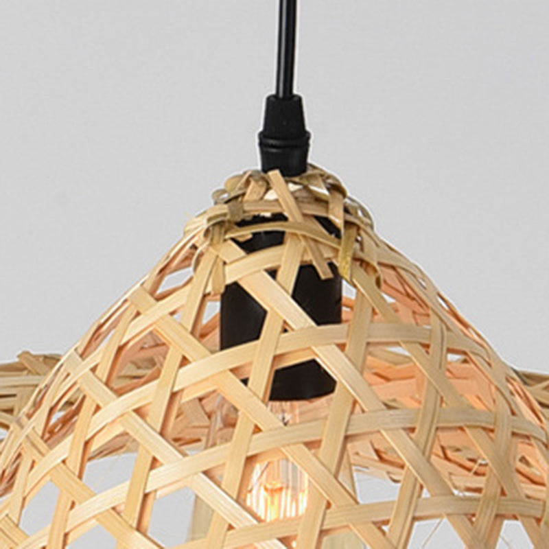 Contemporary Boho Hat Shape Bamboo Weaving Lampshade Iron 1 - Light Pendant Light For Dining Room
