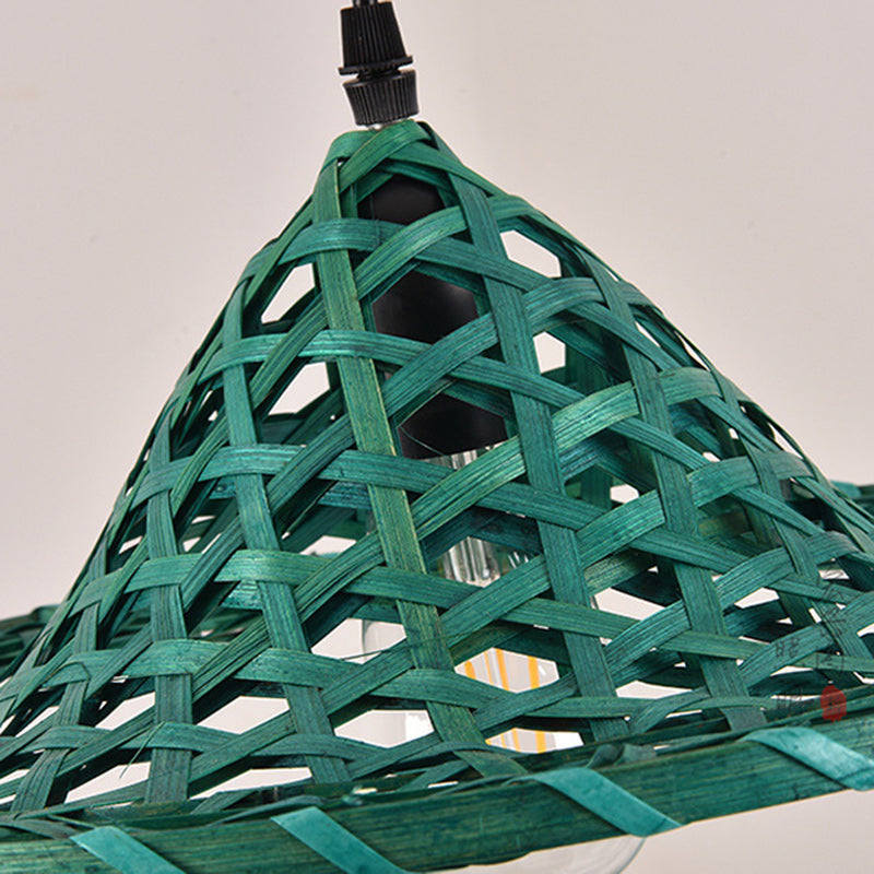 Contemporary Boho Hat Shape Bamboo Weaving Lampshade Iron 1 - Light Pendant Light For Dining Room