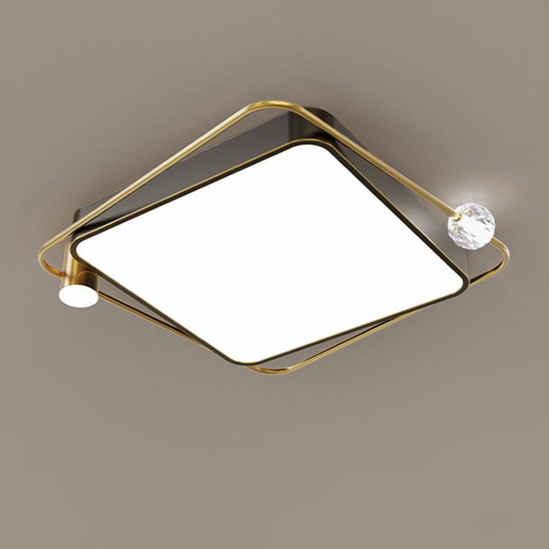 Modern Simplicity Round Square Orb Iron Crystal Acrylic Lampshade LED Flush Mount Ceiling Light For Bedroom