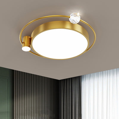 Modern Simplicity Round Square Orb Iron Crystal Acrylic Lampshade LED Flush Mount Ceiling Light For Bedroom