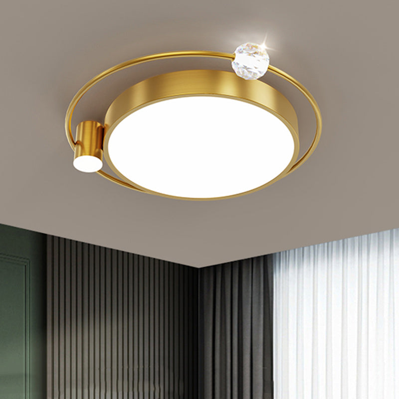 Modern Simplicity Round Square Orb Iron Crystal Acrylic Lampshade LED Flush Mount Ceiling Light For Bedroom