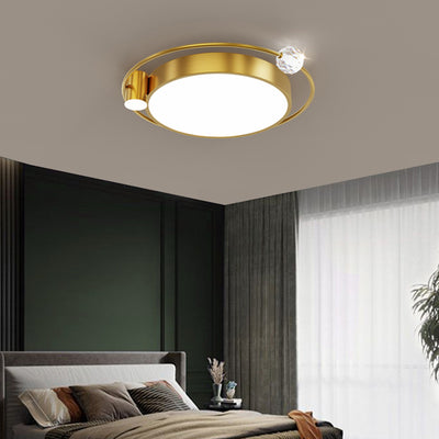 Modern Simplicity Round Square Orb Iron Crystal Acrylic Lampshade LED Flush Mount Ceiling Light For Bedroom