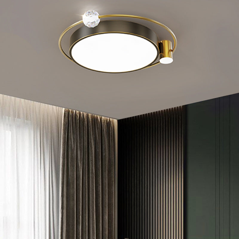 Modern Simplicity Round Square Orb Iron Crystal Acrylic Lampshade LED Flush Mount Ceiling Light For Bedroom
