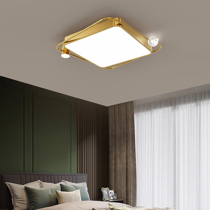 Modern Simplicity Round Square Orb Iron Crystal Acrylic Lampshade LED Flush Mount Ceiling Light For Bedroom