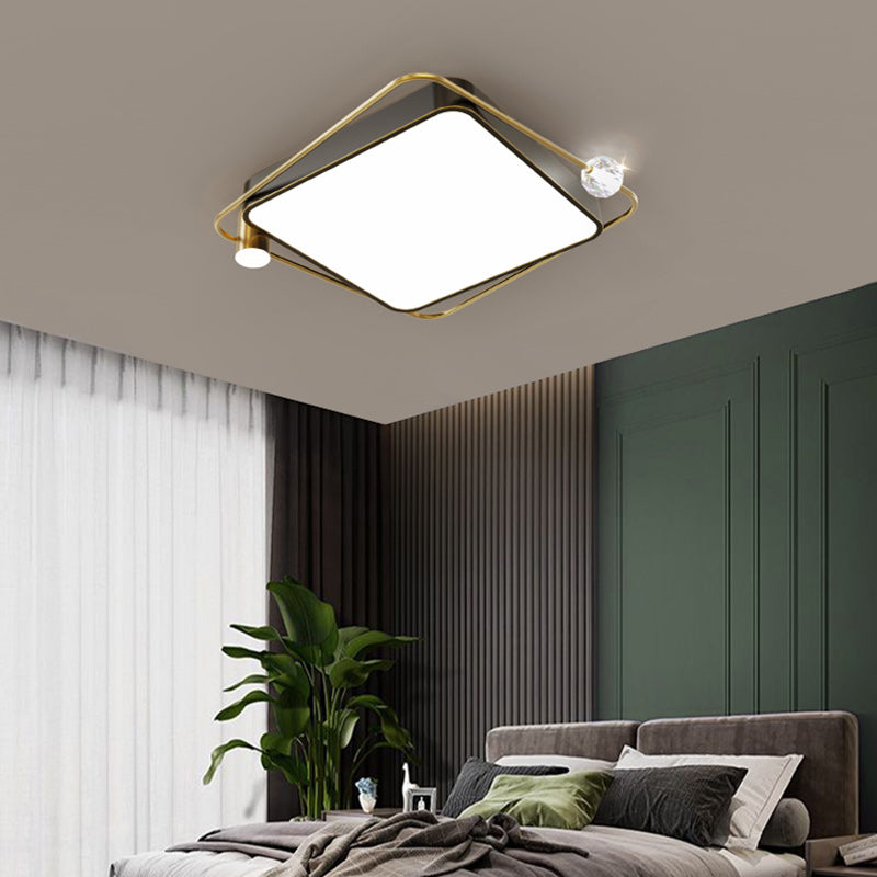 Modern Simplicity Round Square Orb Iron Crystal Acrylic Lampshade LED Flush Mount Ceiling Light For Bedroom