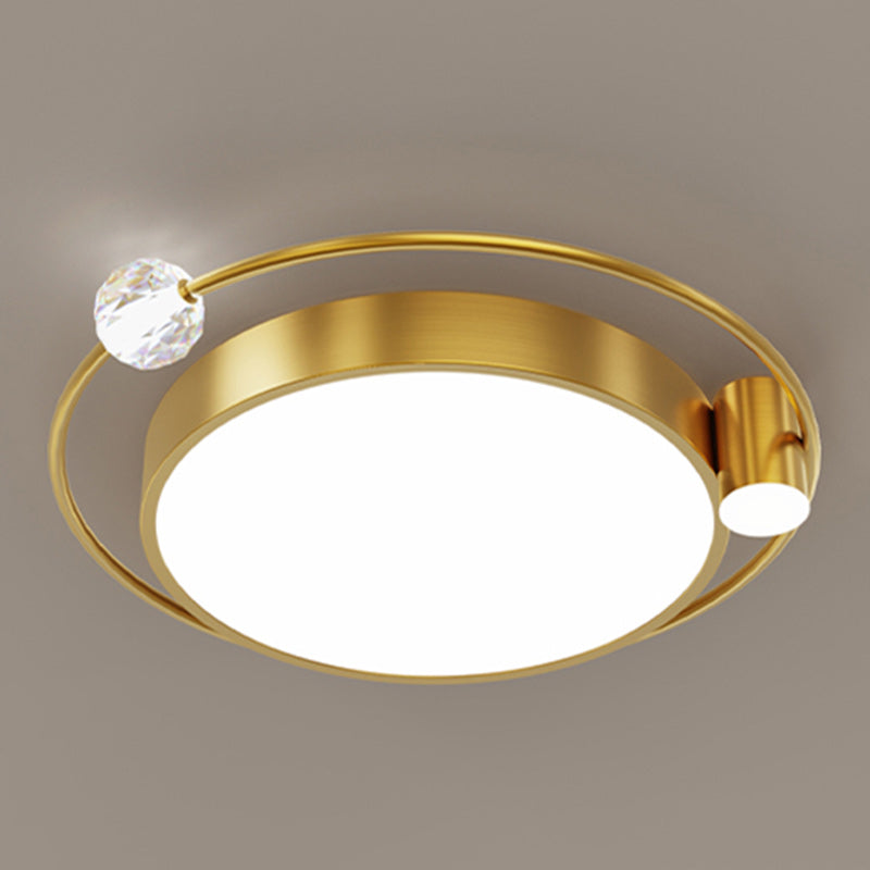 Modern Simplicity Round Square Orb Iron Crystal Acrylic Lampshade LED Flush Mount Ceiling Light For Bedroom