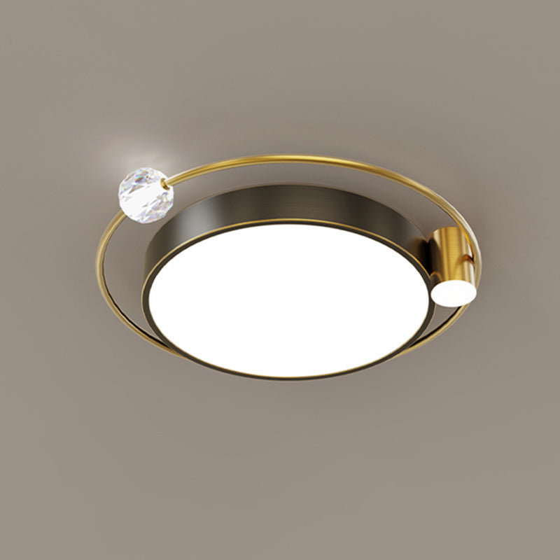 Modern Simplicity Round Square Orb Iron Crystal Acrylic Lampshade LED Flush Mount Ceiling Light For Bedroom