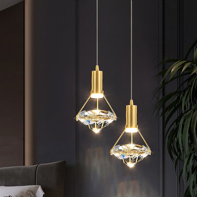 Moderne Luxuskuppel Diamant Vollkupfer Kristall 1 - Licht Pendelleuchte für Esszimmer 