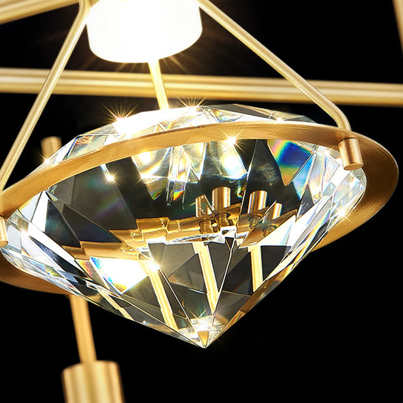 Moderne Luxuskuppel Diamant Vollkupfer Kristall 1 - Licht Pendelleuchte für Esszimmer 
