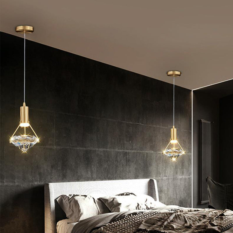 Moderne Luxuskuppel Diamant Vollkupfer Kristall 1 - Licht Pendelleuchte für Esszimmer 