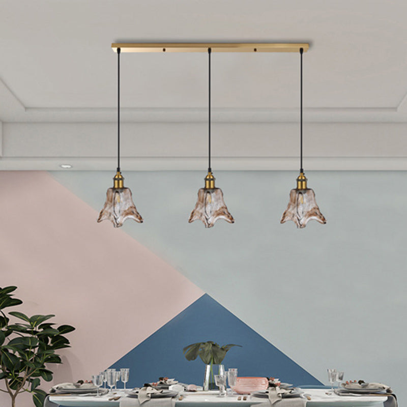 Zeitgenössischer nordischer transparenter Glasschirm Hardware 3 - Licht Kronleuchter für Esszimmer 