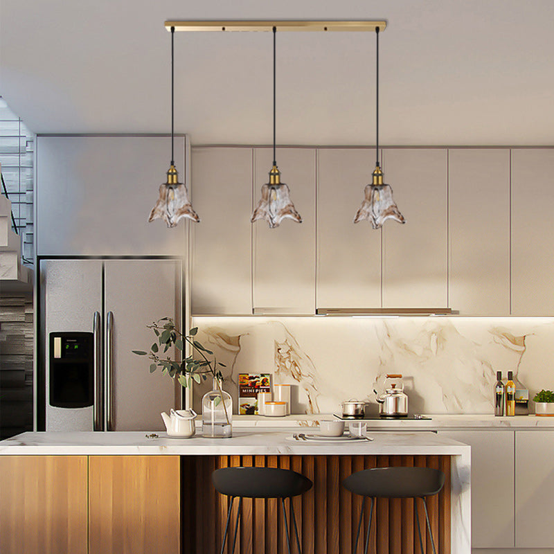 Zeitgenössischer nordischer transparenter Glasschirm Hardware 3 - Licht Kronleuchter für Esszimmer 