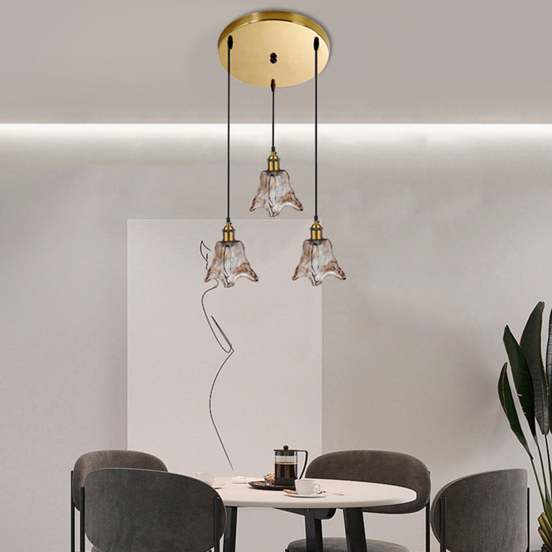 Zeitgenössischer nordischer transparenter Glasschirm Hardware 3 - Licht Kronleuchter für Esszimmer 