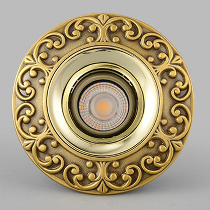 Traditional Chinese Round Brass Aluminum Spotlight LED Flush Mount Ceiling Light For Hallways