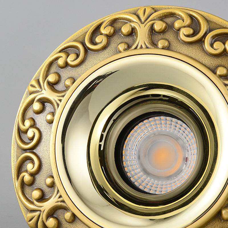 Traditional Chinese Round Brass Aluminum Spotlight LED Flush Mount Ceiling Light For Hallways
