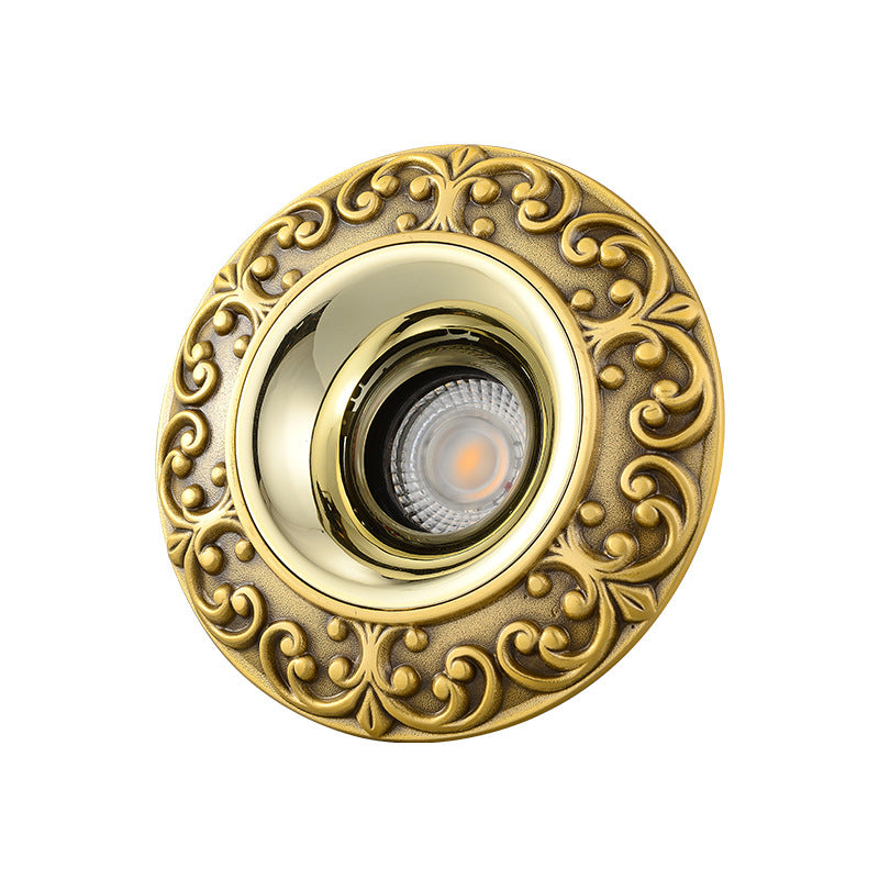 Traditional Chinese Round Brass Aluminum Spotlight LED Flush Mount Ceiling Light For Hallways
